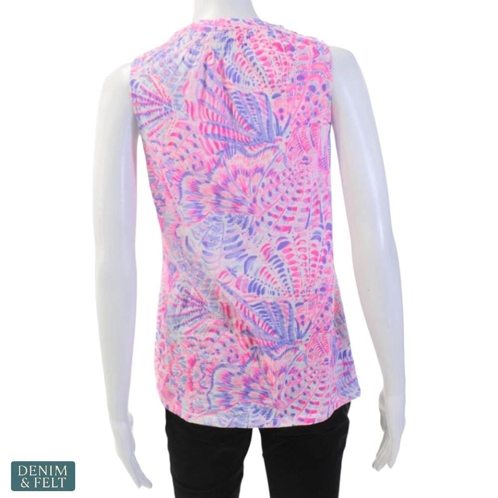 Lilly Pulitzer Essie Tank Top XS Berry Sea You Soon Pink Blue Print Summer - Picture 8 of 14